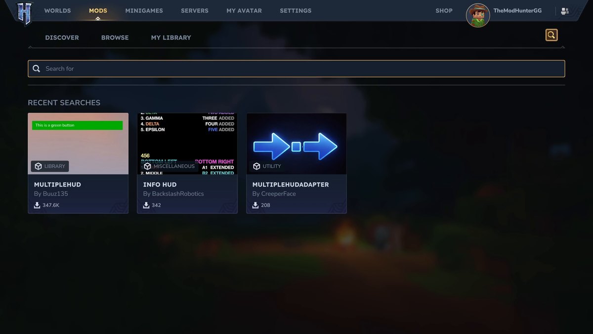 Hytale screenshot: the in-game mod browser with popular mods