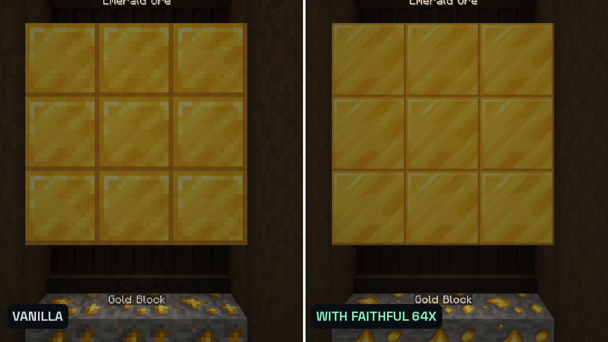 Two Minecraft screenshots side by side of ore blocks, right with much finer detail
