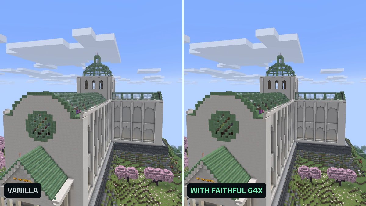 Two Minecraft screenshots side by side of a coastline with a large building on a plateau