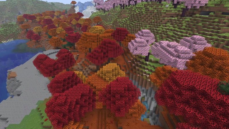 Red and orange forest by the sea in Minecraft 26.3