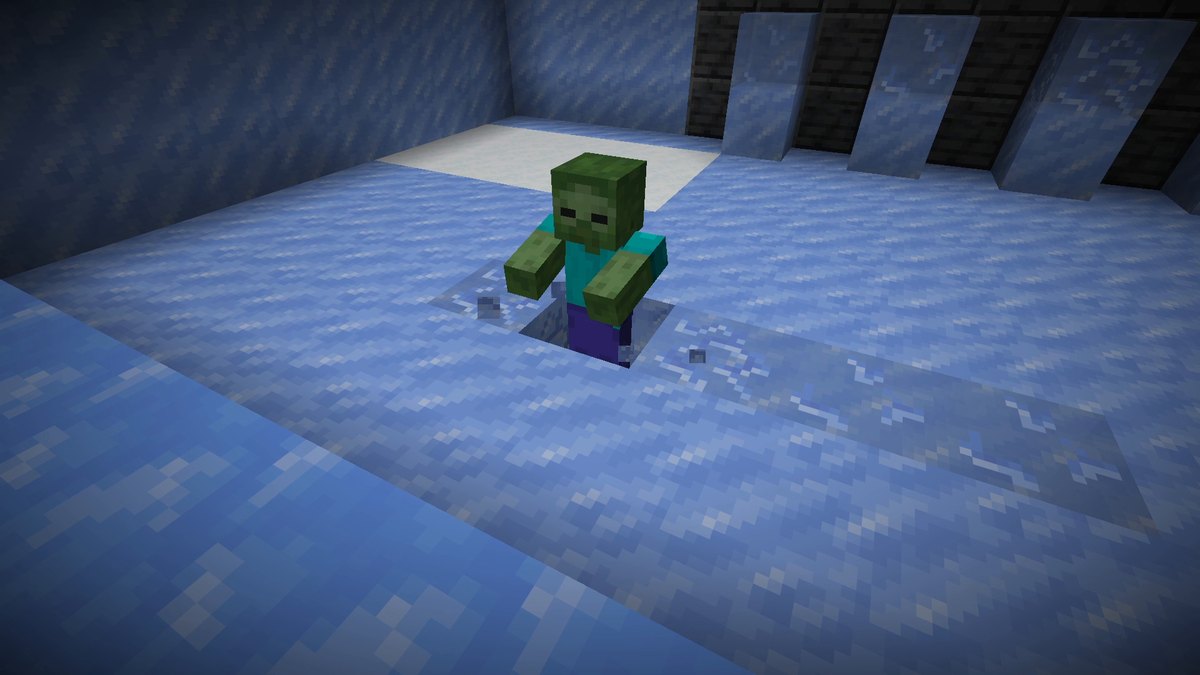 A zombie falling through a hole in the ice