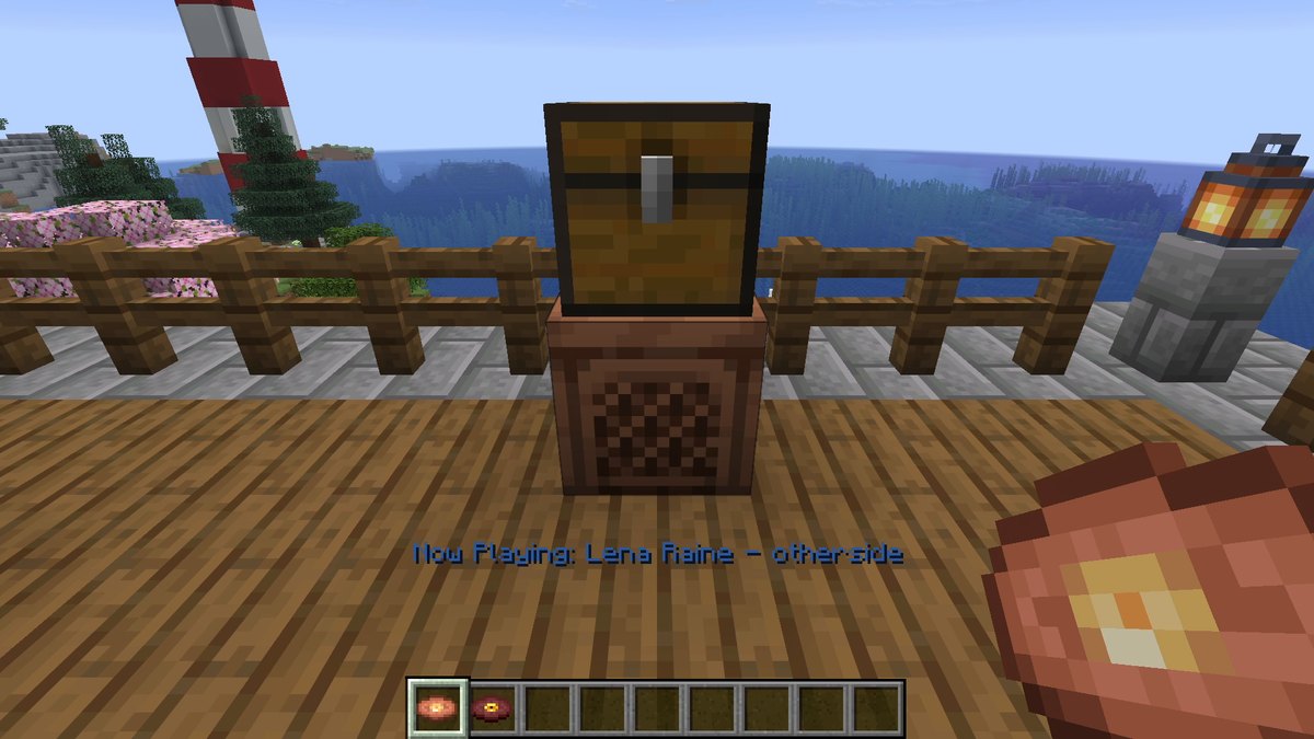 Now Playing message above the hotbar in front of a jukebox