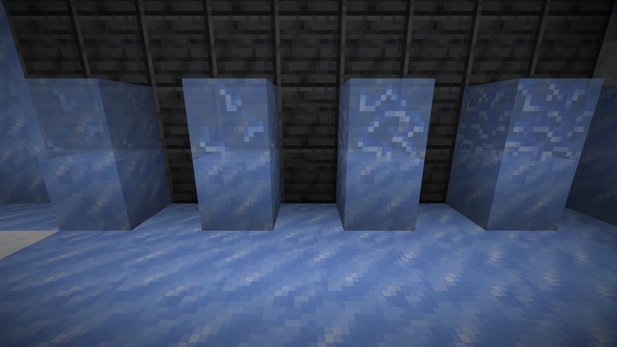 Four Brittle Ice blocks with more and more cracks