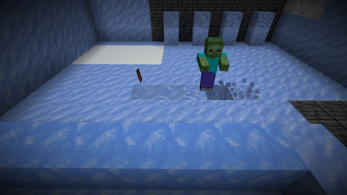 A zombie standing on a strip of cracking ice