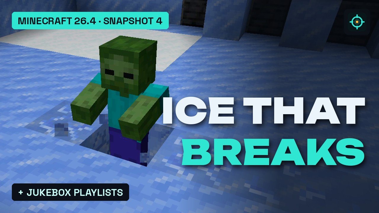Thumbnail: a zombie breaking through Brittle Ice, Minecraft 26.4 Snapshot 4