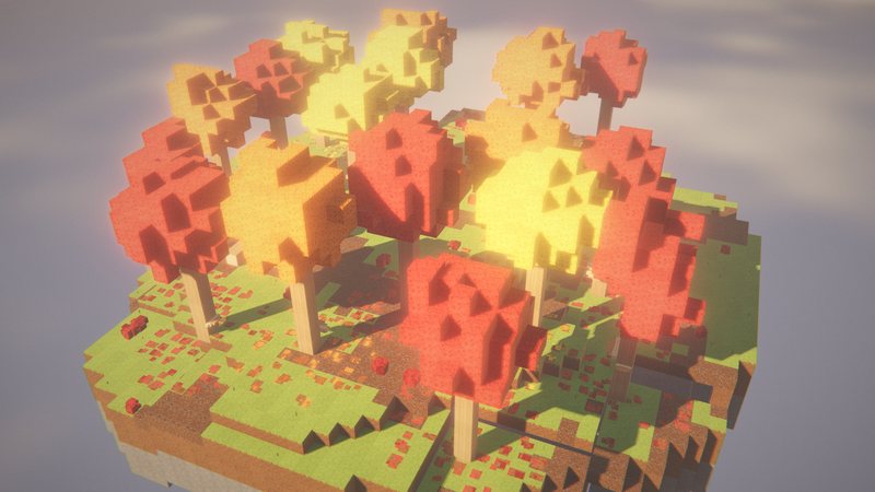 A voxel autumn forest with red and yellow trees