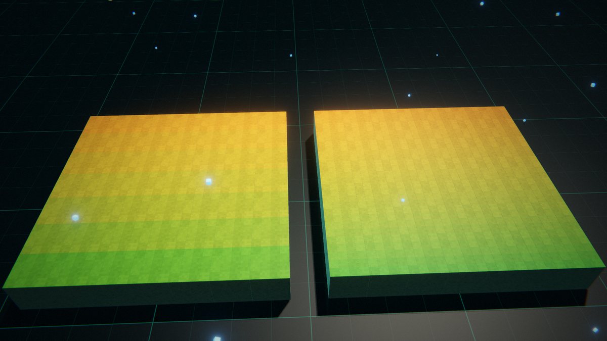 Two grass planes comparing blocky and smooth color blending