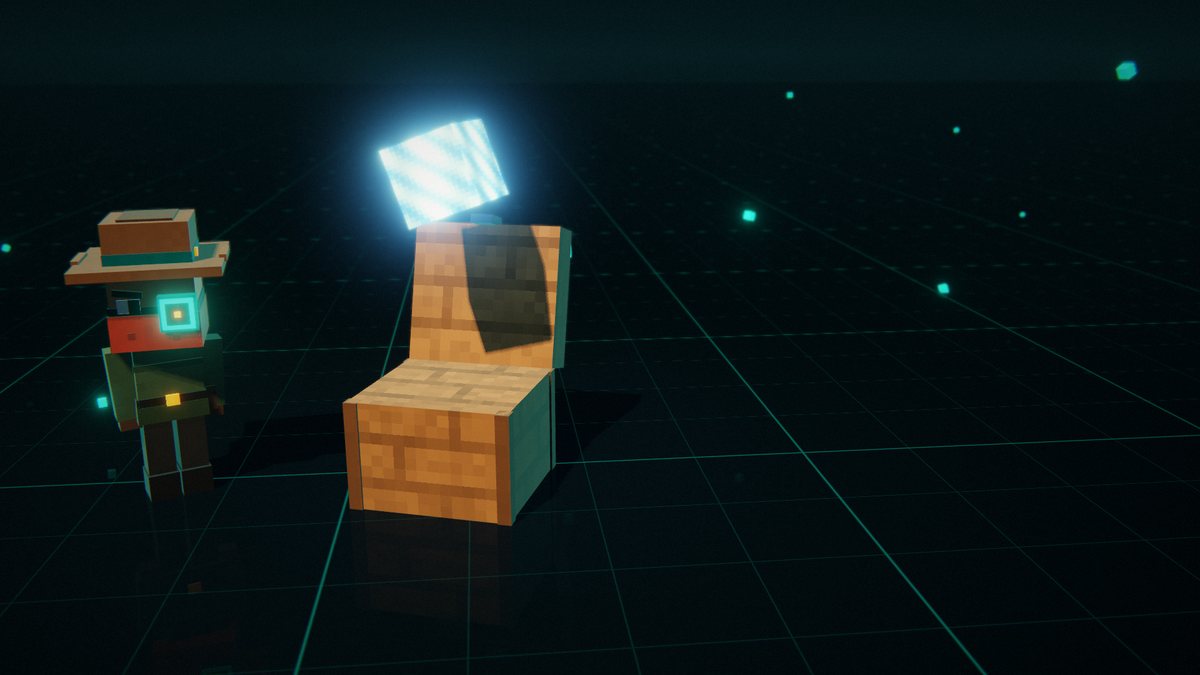 A glowing cube dropping into a chest